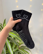Load image into Gallery viewer, "GRIP ON MY HEART" MID-CREW BLACK GRIP SOCKS