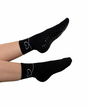 Load image into Gallery viewer, "GRIP ON MY HEART" MID-CREW BLACK GRIP SOCKS