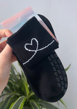 Load image into Gallery viewer, "GRIP ON MY HEART" (MID CREW) BLACK GRIP SOCKS