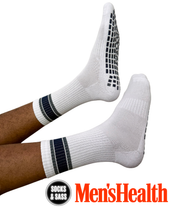 Load image into Gallery viewer, "UNISASS" MENS GRIP SOCKS - WHITE / NAVY (size 6-12)
