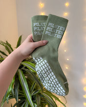 Load image into Gallery viewer, "PILATES PILATES PILATES" GREEN GRIP SOCKS