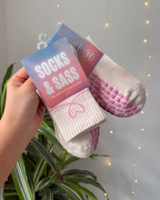 Load image into Gallery viewer, "GRIP ON MY HEART" MID-CREW BEIGE GRIP SOCKS