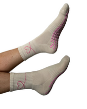 Load image into Gallery viewer, "GRIP ON MY HEART" (MID CREW) BEIGE GRIP SOCKS