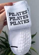 Load image into Gallery viewer, "PILATES PILATES PILATES" WHITE GRIP SOCKS