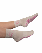 Load image into Gallery viewer, "GRIP ON MY HEART" MID-CREW BEIGE GRIP SOCKS
