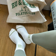 Load image into Gallery viewer, "PILATES PILATES PILATES" BEIGE / GREEN GRIP SOCKS