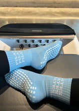 Load image into Gallery viewer, "PILATES PILATES PILATES" BLUE GRIP SOCKS