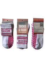 Load image into Gallery viewer, "REFORMER ROCKS" WHITE / PINK GRIP SOCKS