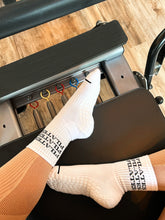 Load image into Gallery viewer, &quot;PILATES PILATES PILATES&quot; WHITE GRIP SOCKS
