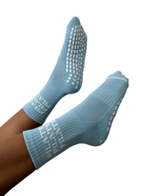 Load image into Gallery viewer, "PILATES PILATES PILATES" BLUE GRIP SOCKS