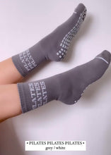 Load and play video in Gallery viewer, &quot;PILATES PILATES PILATES&quot; GREY GRIP SOCKS
