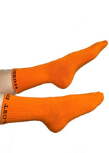 Load image into Gallery viewer, &quot;LOST IN MUSIC&quot; ORANGE CREW SOCKS

