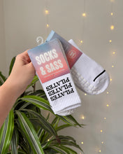 Load image into Gallery viewer, "PILATES PILATES PILATES" WHITE GRIP SOCKS
