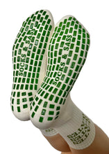 Load image into Gallery viewer, &quot;PILATES PILATES PILATES&quot; BEIGE / GREEN GRIP SOCKS
