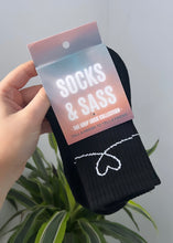Load image into Gallery viewer, &quot;GRIP ON MY HEART&quot; (MID CREW) BLACK GRIP SOCKS
