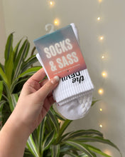 Load image into Gallery viewer, &quot;THE DEVIL WEARS SASS&quot; MID-CREW GRIP SOCKS
