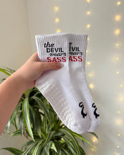 Load image into Gallery viewer, &quot;THE DEVIL WEARS SASS&quot; MID-CREW GRIP SOCKS
