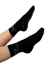 Load image into Gallery viewer, &quot;GRIP ON MY HEART&quot; (MID CREW) BLACK GRIP SOCKS
